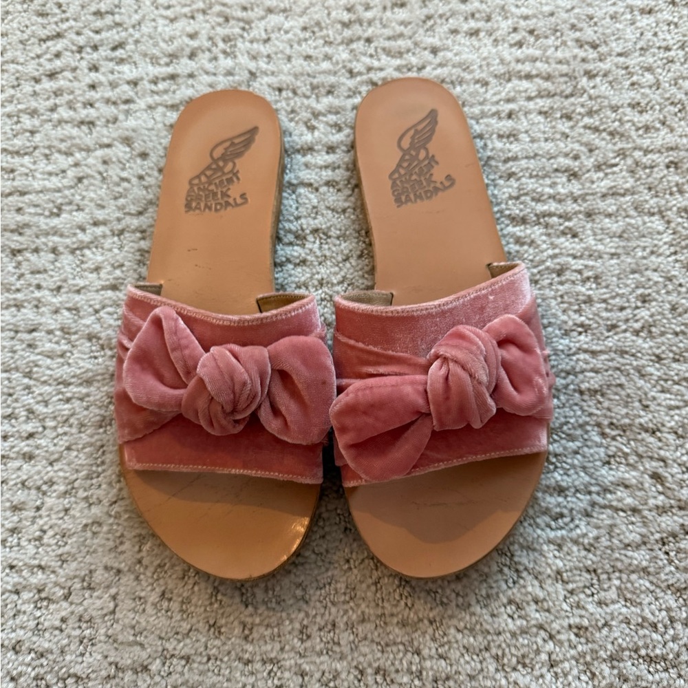 Pink Velvet Bow Slide Sandals
